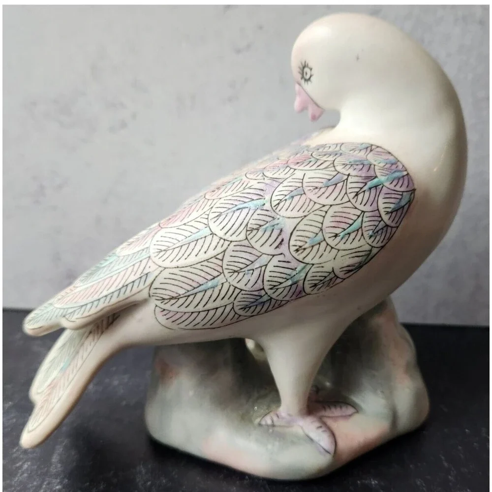 Pair 1950s Vintage Porcelain Dove Pigeon Bird Pastel 6